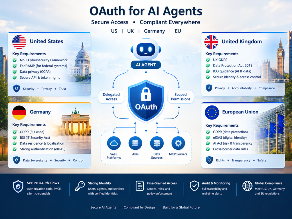 OAuth for AI agents compliance considerations for USA UK Germany and EU deployments