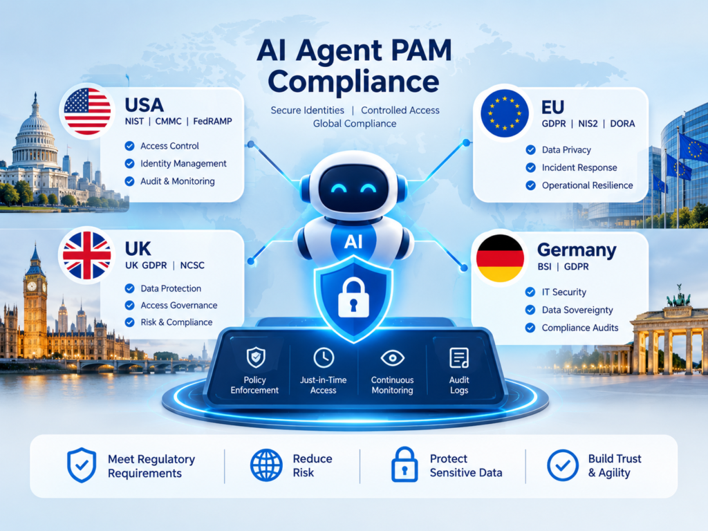 Privileged access management for AI agents across US UK Germany and EU compliance