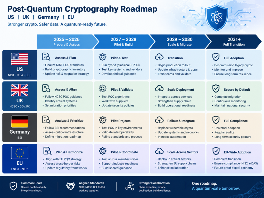 Post-quantum cryptography migration roadmap across US UK Germany and EU