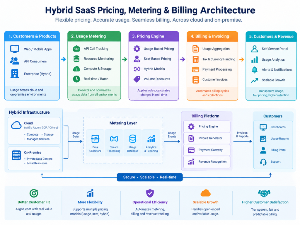 Hybrid SaaS usage-based pricing and per-user billing architecture