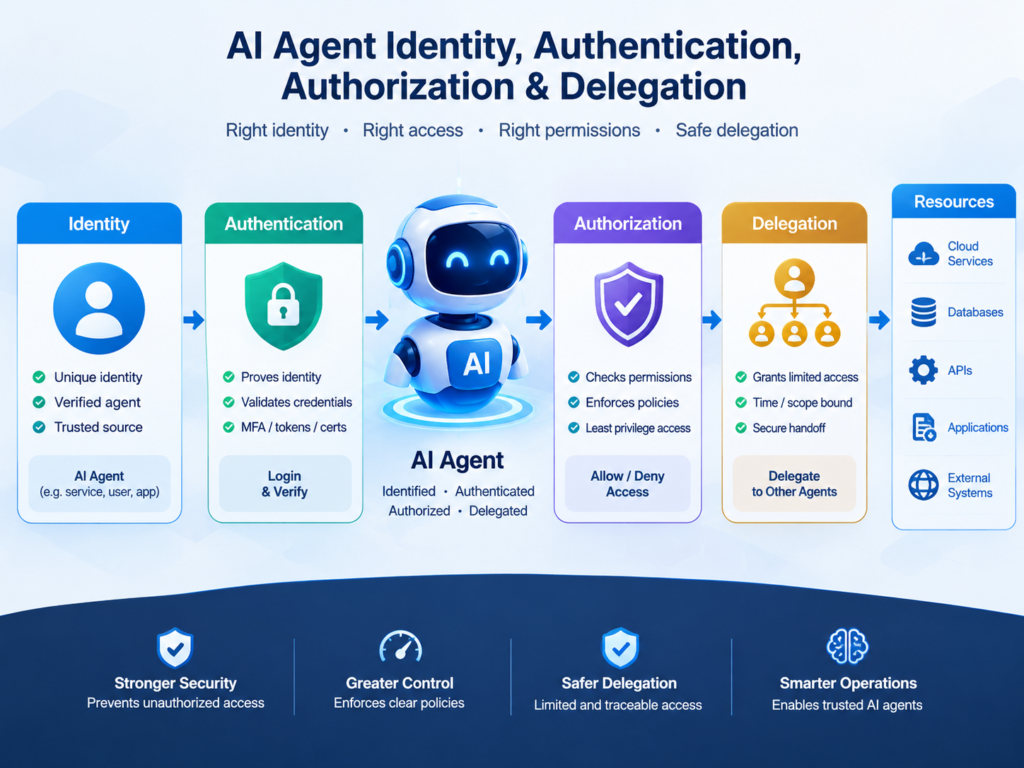 AI agent identity authentication authorization and delegation workflow