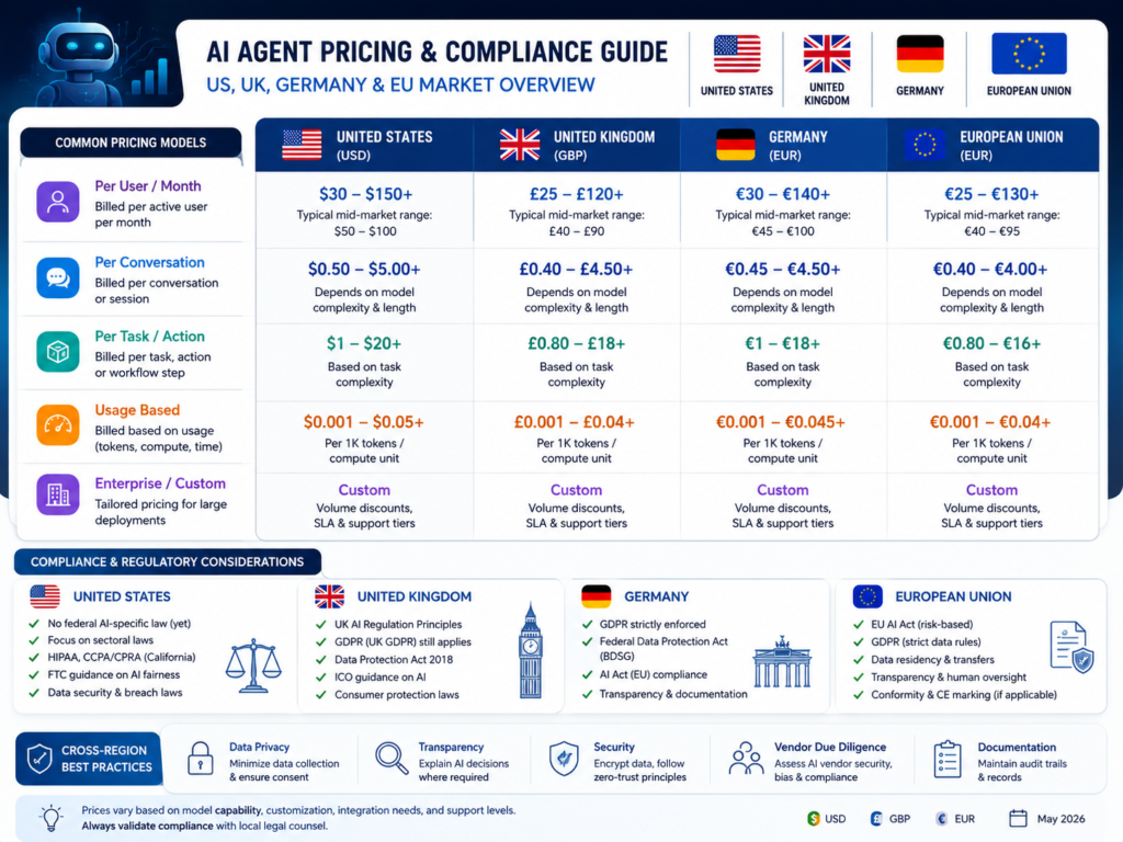 AI agent pricing and compliance considerations across the US UK Germany and EU