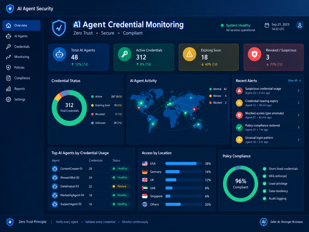 AI agent credentials monitored with Zero Trust security controls