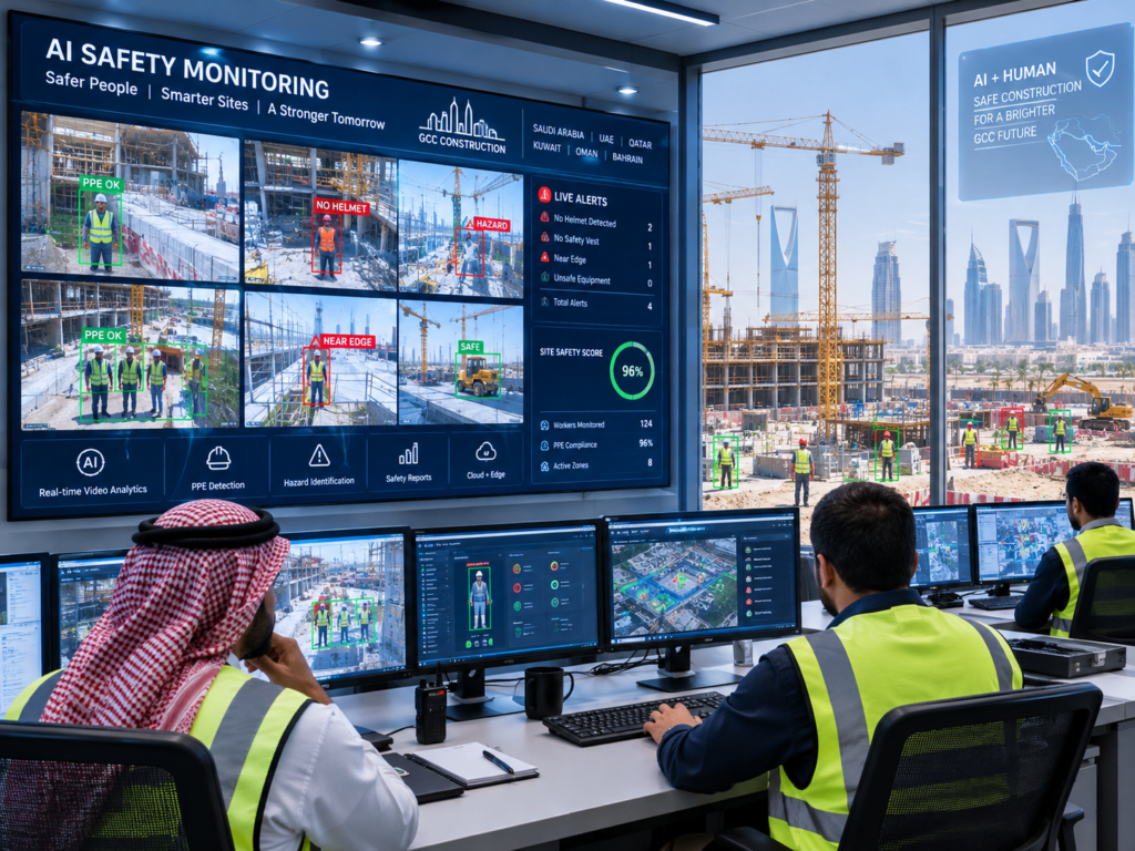 AI construction safety monitoring control room for GCC mega projects