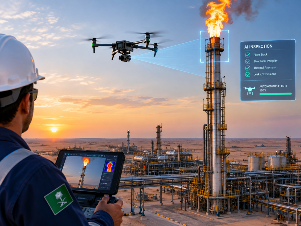 Autonomous drone inspection for oil and gas flare stacks using thermal imaging in the GCC