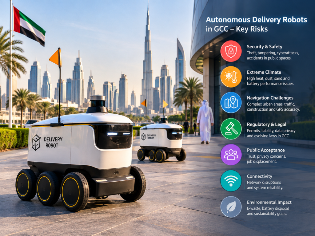 GCC risks for autonomous delivery robots including heat, dust and pedestrian safety