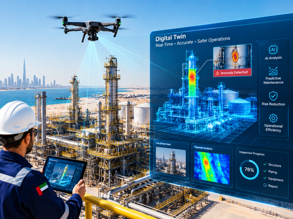 AI-powered drone inspection for oil and gas with LiDAR, methane detection and digital twin analytics