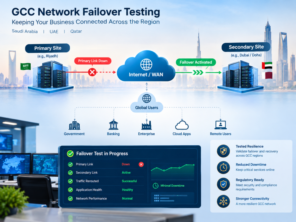 Business continuity plan for network outages with enterprise recovery testing.