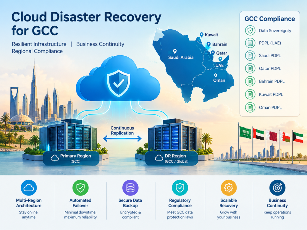 Cloud disaster recovery solutions in the Middle East with GCC data residency and cybersecurity controls.