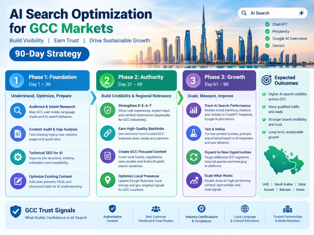 AI Search Optimization GCC 90-day strategy for tracking AI citations, brand mentions and leads.