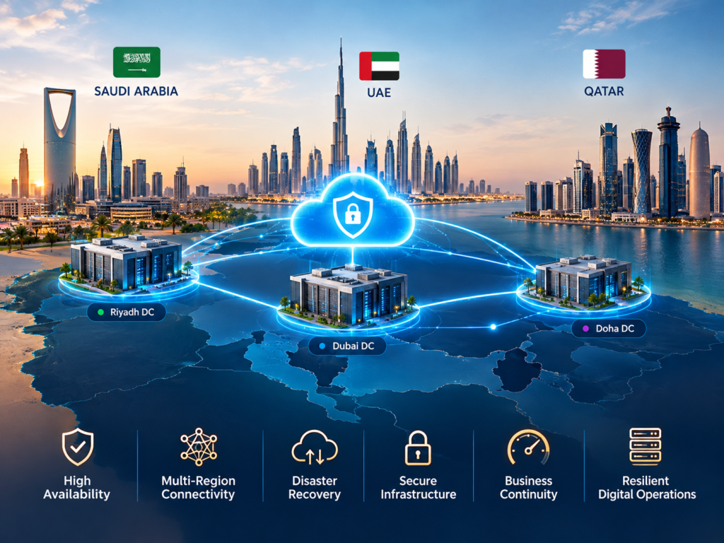 Business continuity plan for network outages across Saudi Arabia UAE and Qatar. Placement: GCC Compliance section.