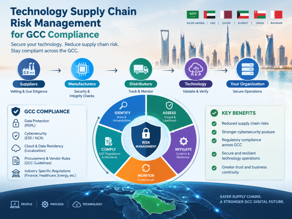 Technology supply chain risk management compliance comparison across Saudi Arabia UAE and Qatar.