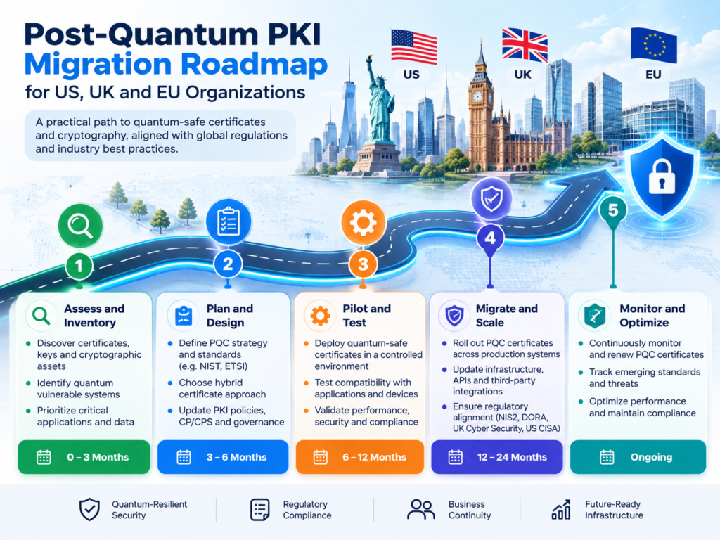 Post-quantum PKI migration roadmap for quantum-safe certificates in US UK and EU