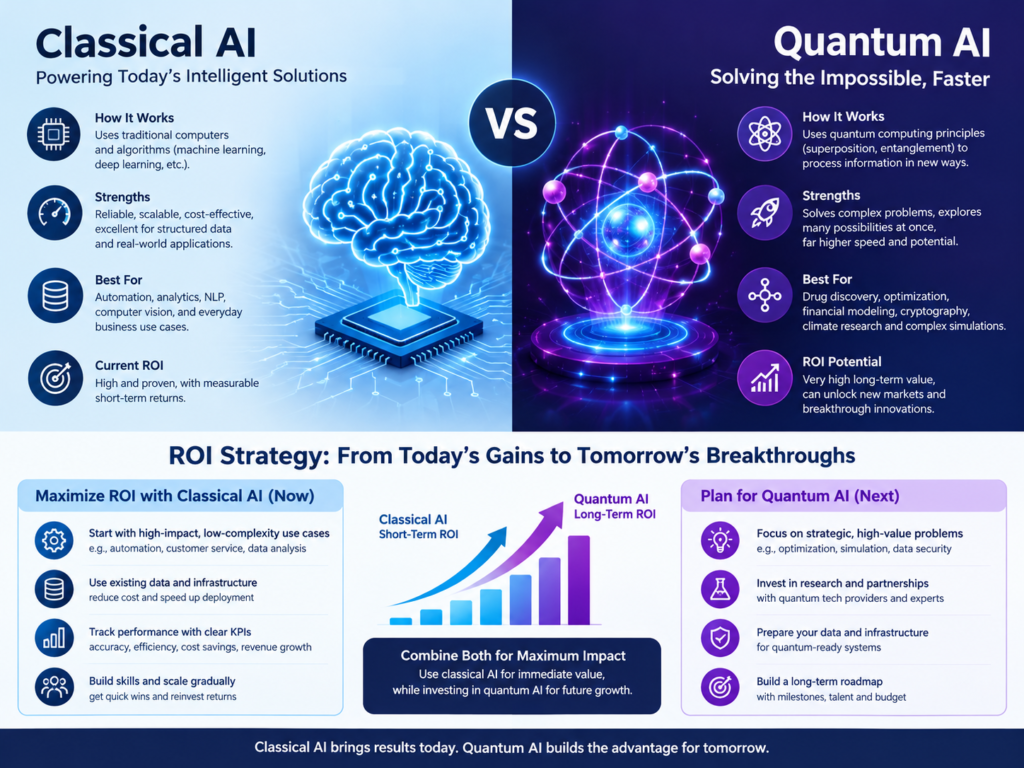 Classical AI vs Quantum AI ROI and investment readiness analysis.