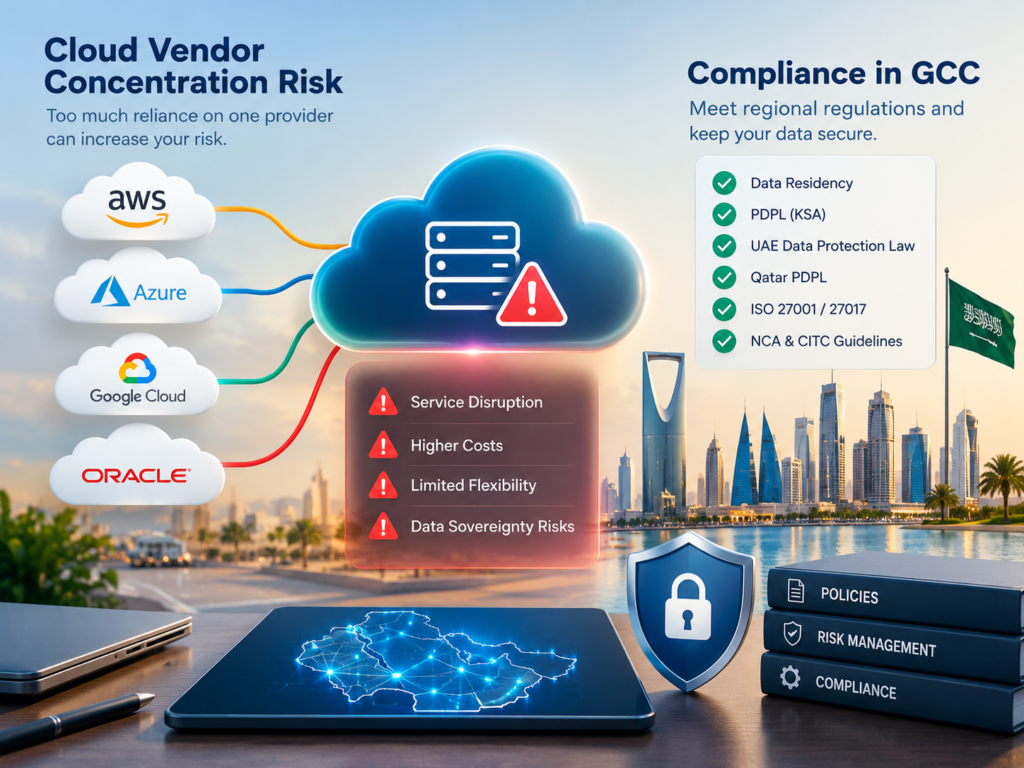 Cloud vendor concentration risk compliance considerations in Saudi Arabia, UAE and Qatar.