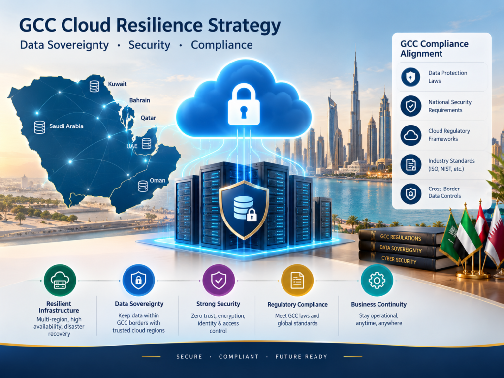 GCC cloud resilience strategy supporting data sovereignty and cloud compliance in Saudi Arabia, UAE and Qatar.