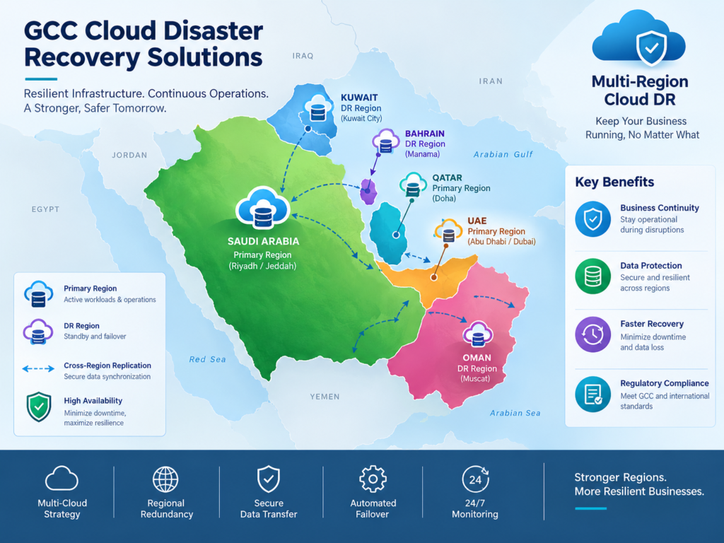Cloud disaster recovery solutions in the Middle East across Saudi Arabia, UAE and Qatar.
