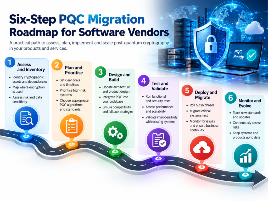 Six steps in a post-quantum cryptography migration roadmap for software vendors