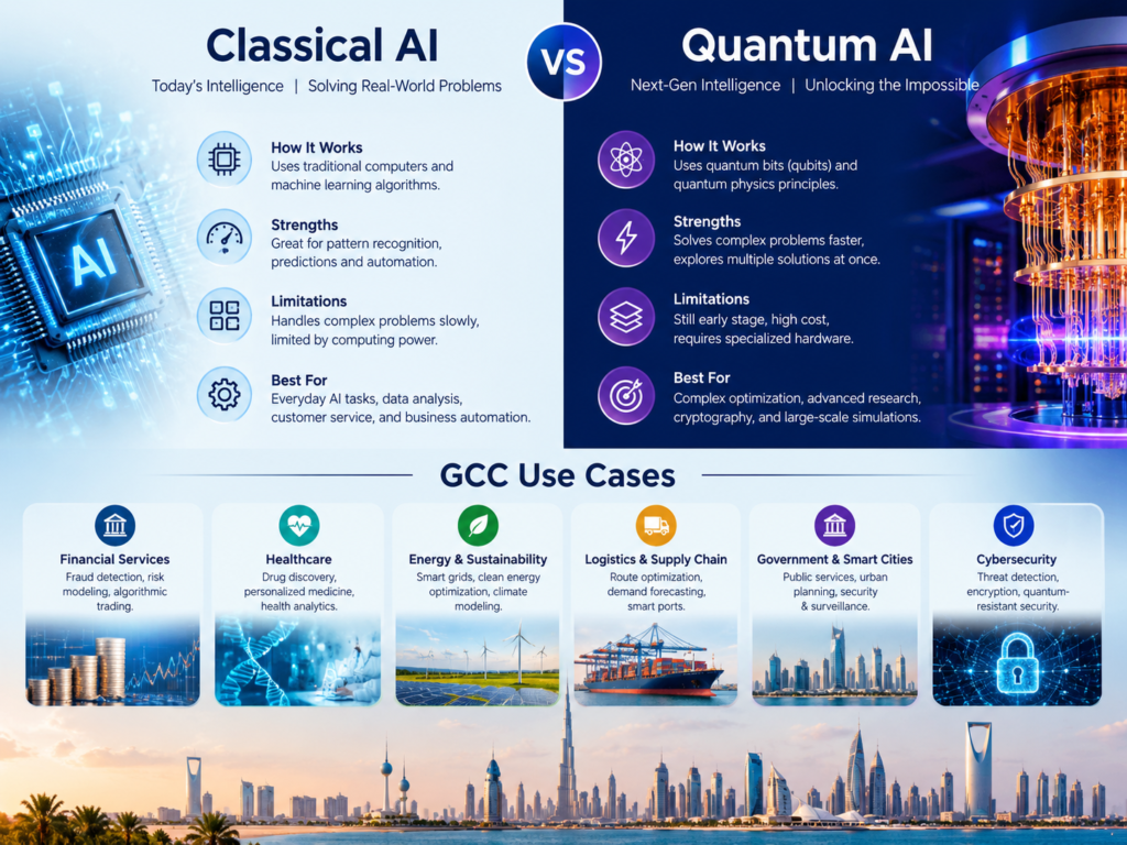 Classical AI vs Quantum AI applications in GCC logistics and energy.