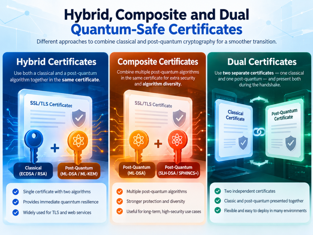  Hybrid, composite and dual quantum-safe certificates for post-quantum PKI migration