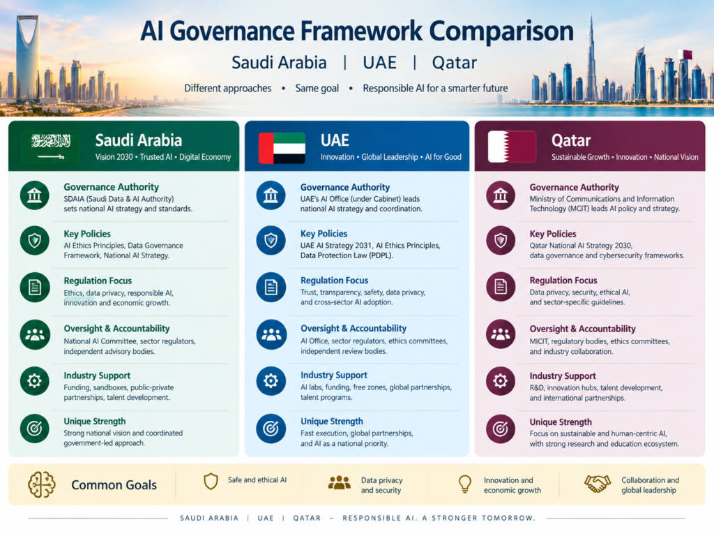 AI transparency policy comparison for Saudi UAE and Qatar governance