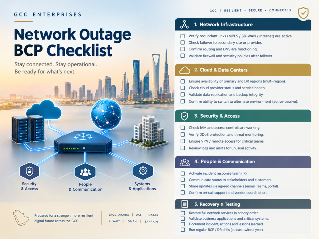 Business continuity plan for network outages checklist for Saudi UAE and Qatar businesses.