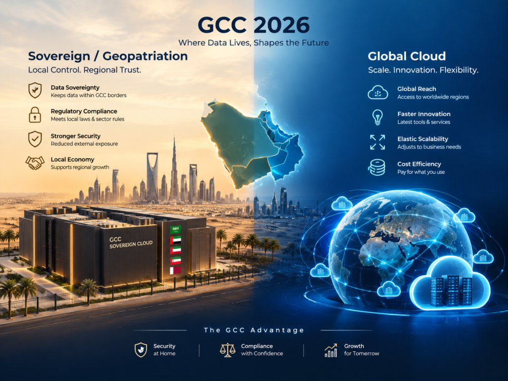 Geopatriation in enterprise IT procurement comparing sovereign and global cloud models.