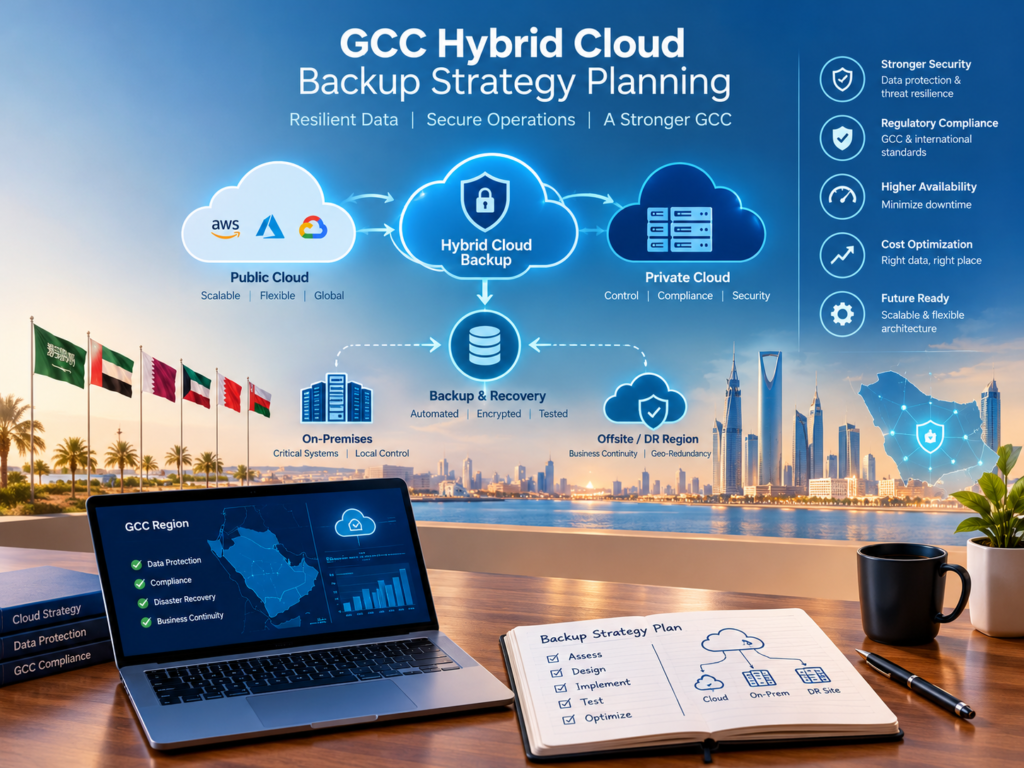IT professionals planning data backup location in GCC and hybrid disaster recovery.