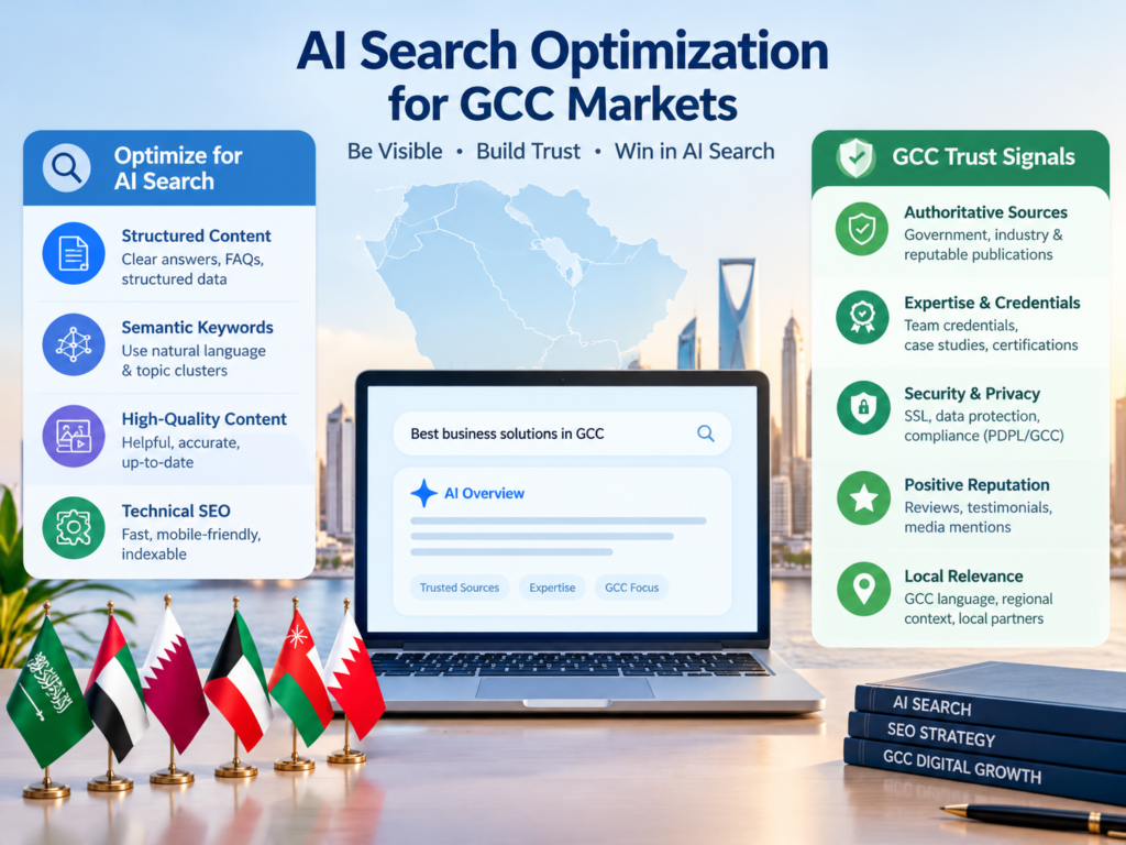 AI Search Optimization GCC trust signals including structured data, expert content and technical SEO.