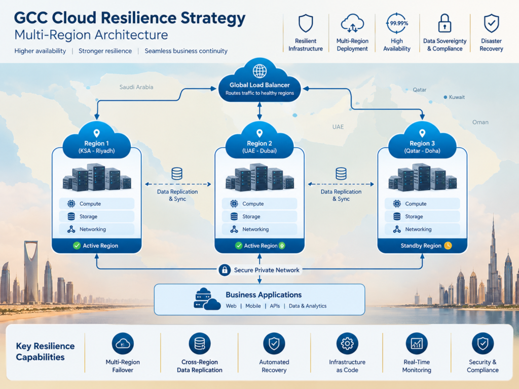 GCC cloud resilience strategy comparing single-region, multi-region and multi-cloud architecture.