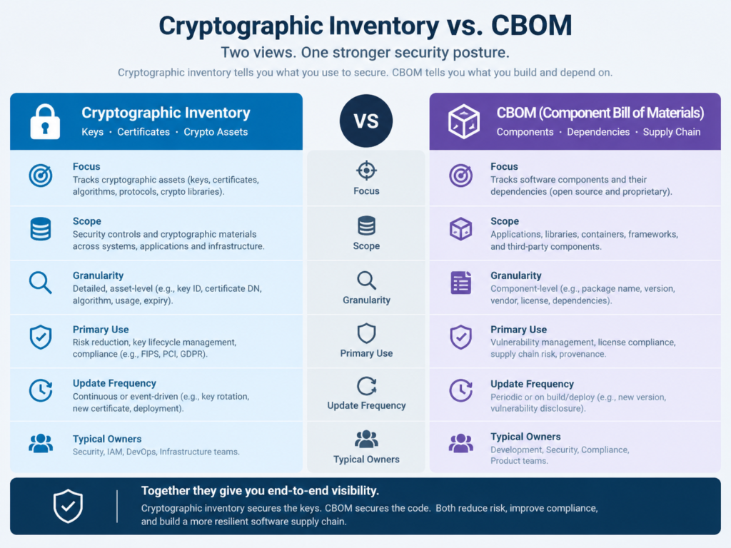 Cryptographic inventory vs CBOM comparison for enterprise PQC readiness