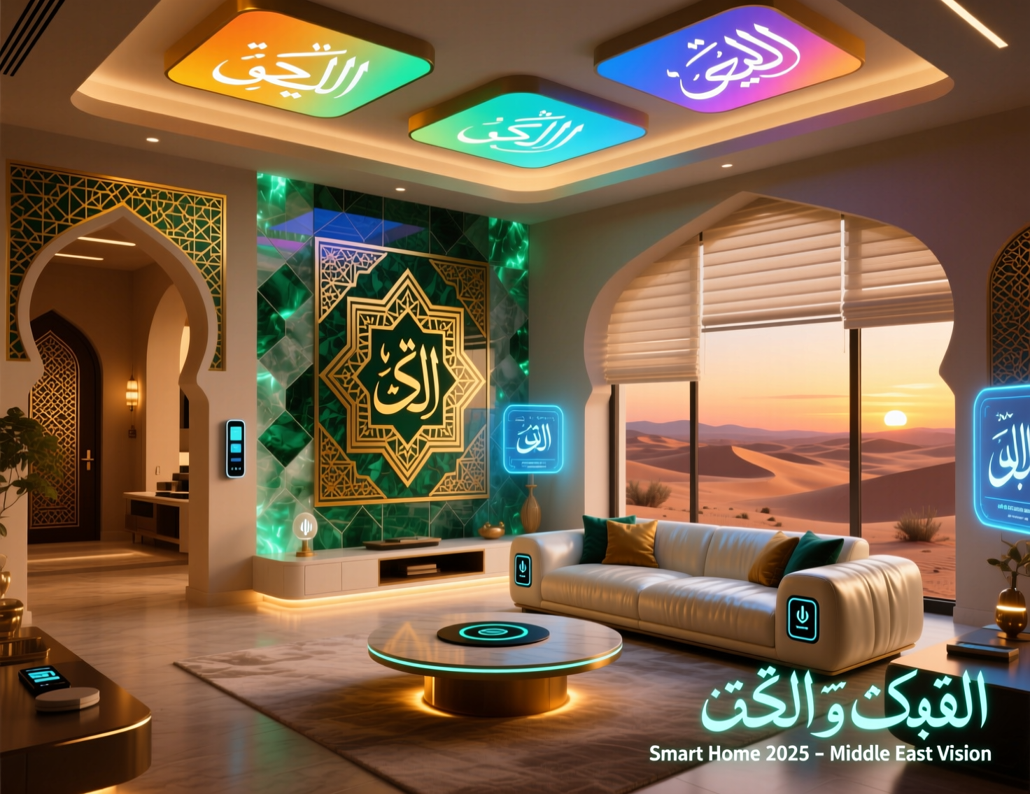 Modern smart home Middle East living room with connected devices