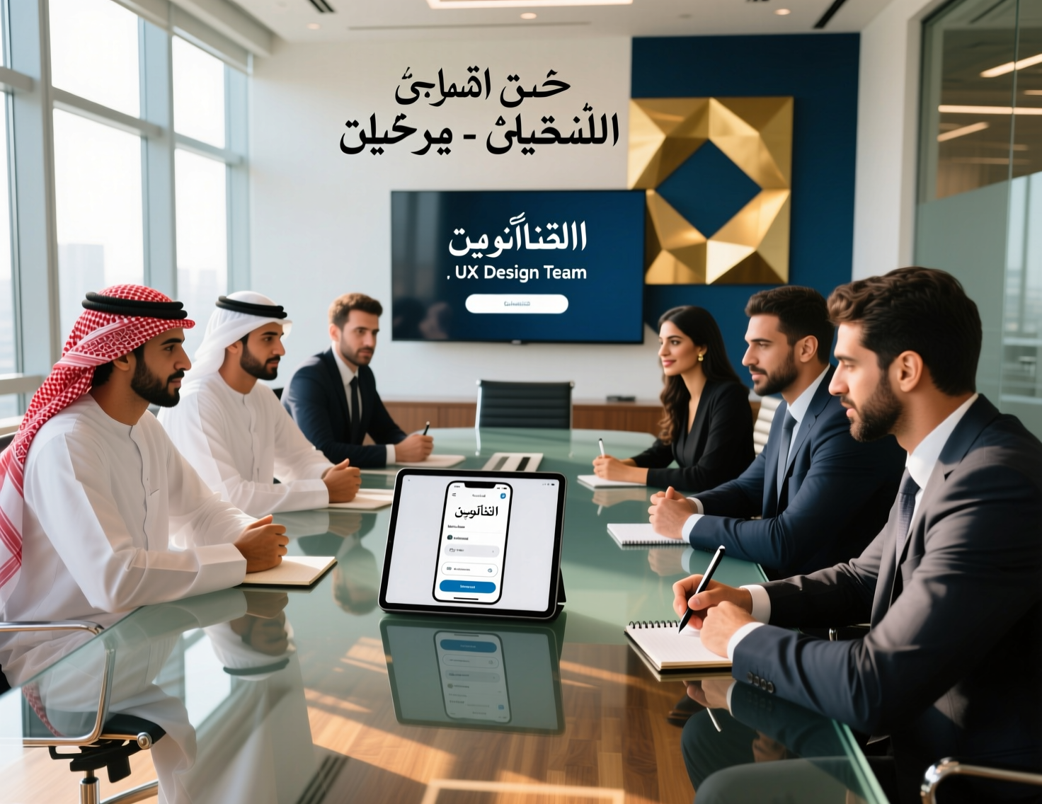 Product team reviewing Arabic UX design for RTL GCC mobile app screens