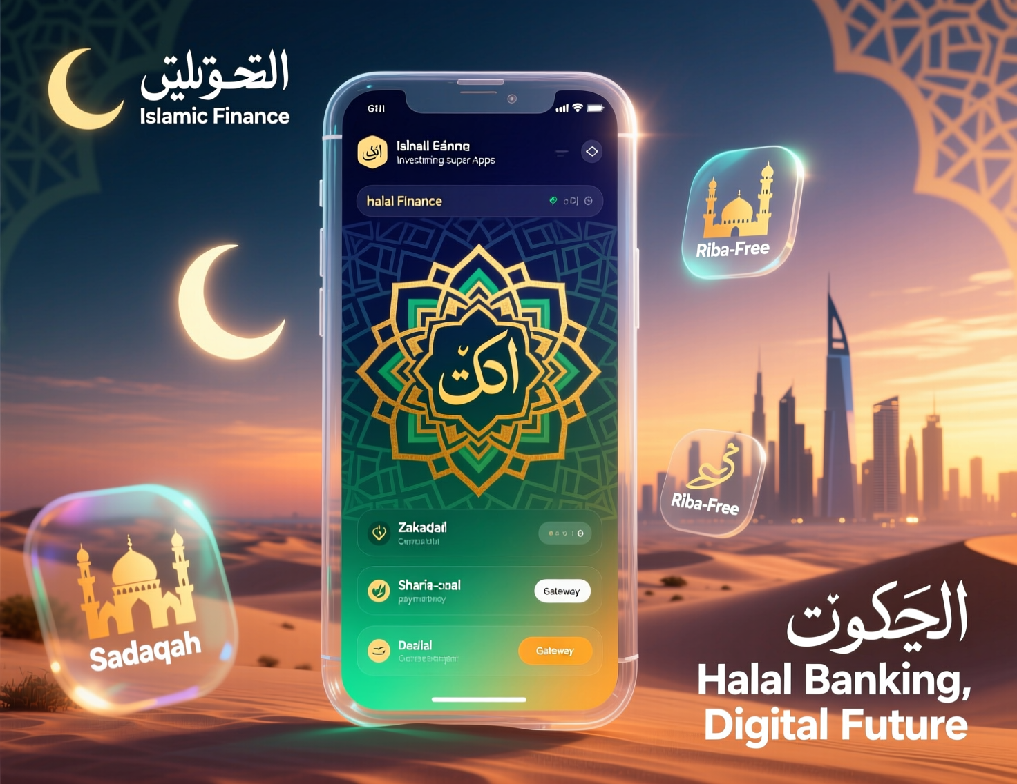 Islamic fintech in GCC super app dashboard showing Sharia-compliant digital banking features