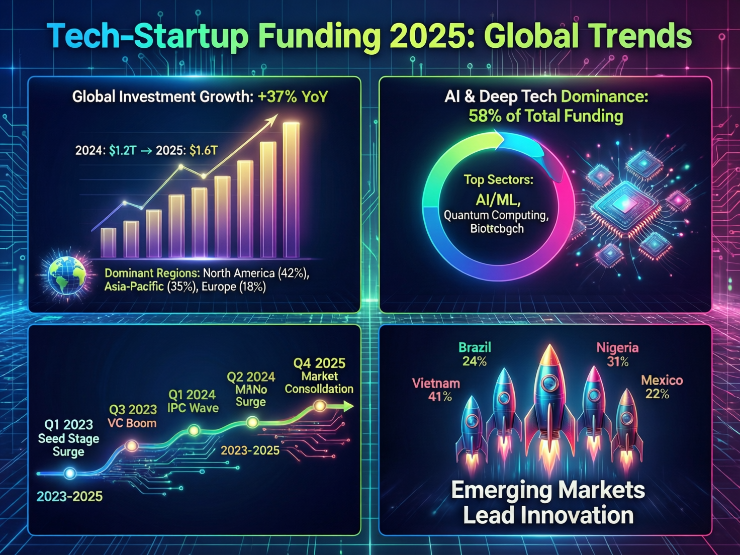 Global overview of tech startup funding 2025 showing US vs Europe trends