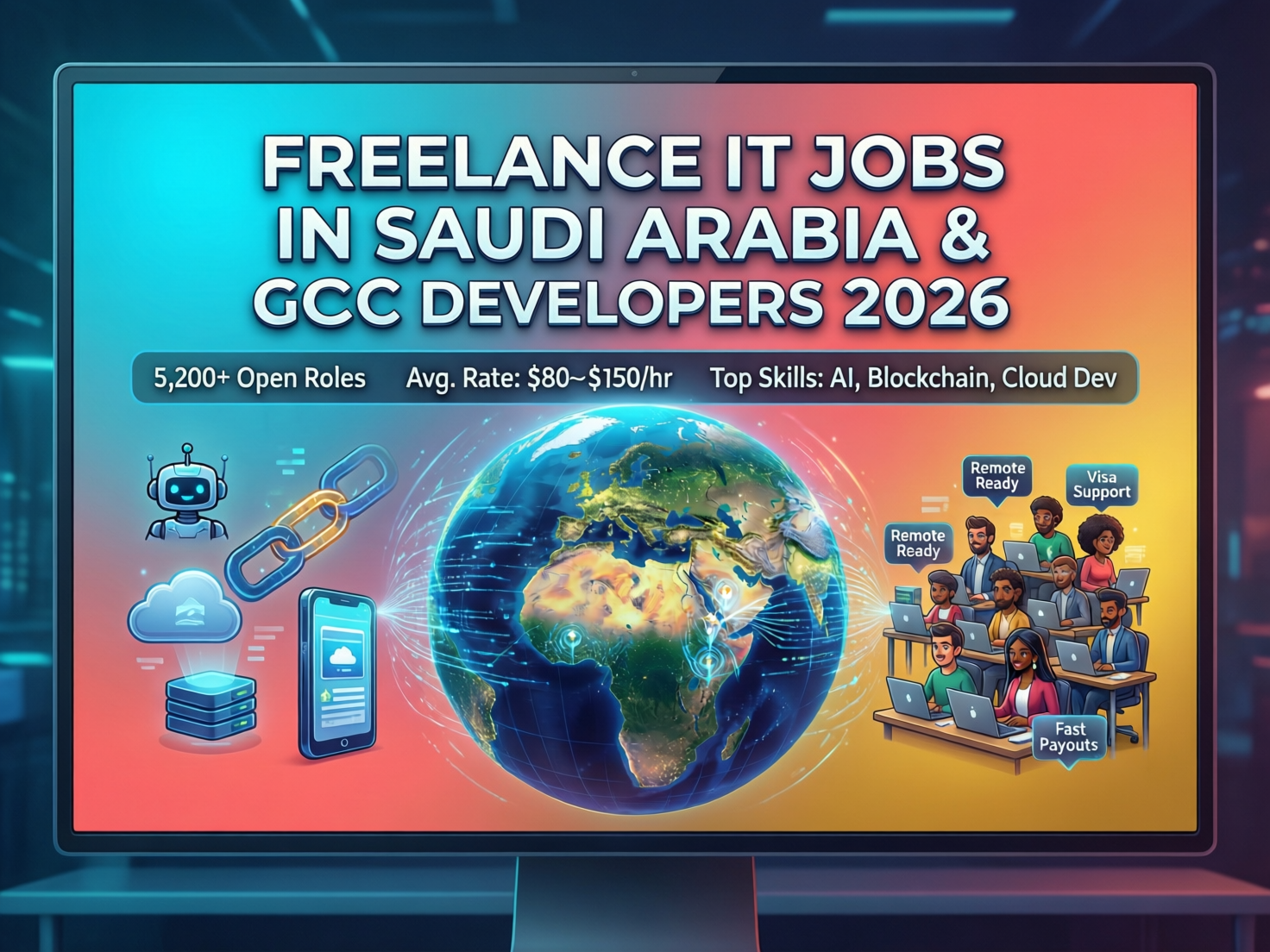 Arab developers discussing freelance IT jobs in Saudi Arabia and GCC options