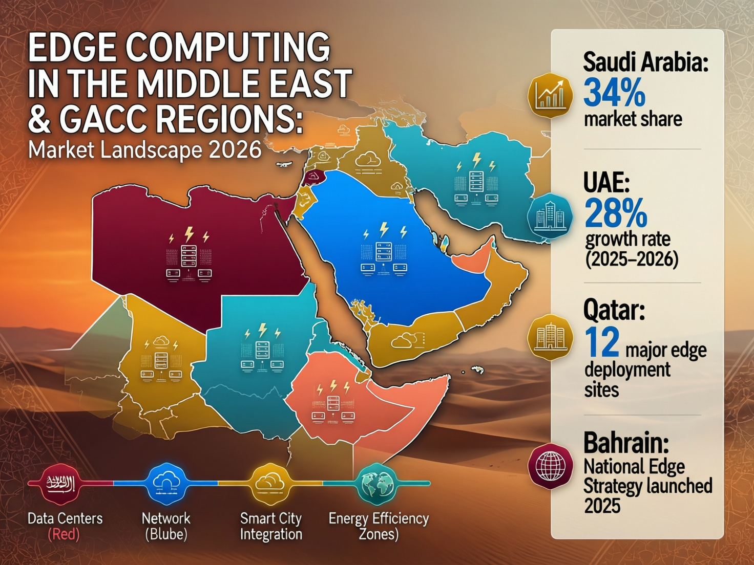 : Diagram of edge computing in the Middle East showing GCC regions and local nodes