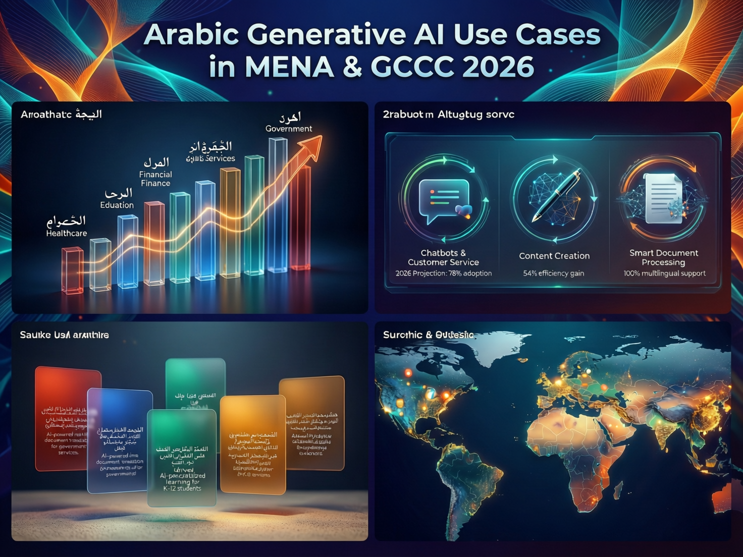 Dashboard illustrating Arabic generative AI use cases in MENA for GCC enterprises