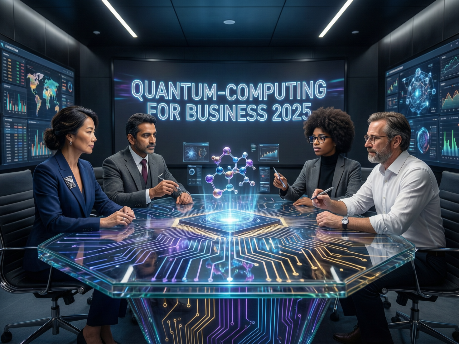 Senior executives discussing quantum computing for business strategy in 2025