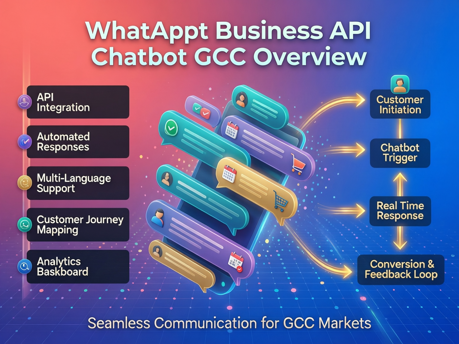 Diagram of a WhatsApp Business API chatbot architecture for GCC enterprises