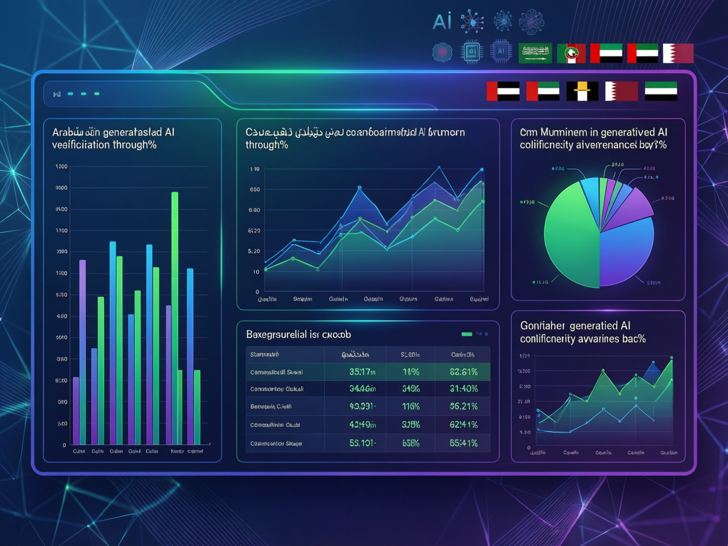 Dashboard showing verification layer preventing AI hallucinations in Arabic language models for GCC enterprises