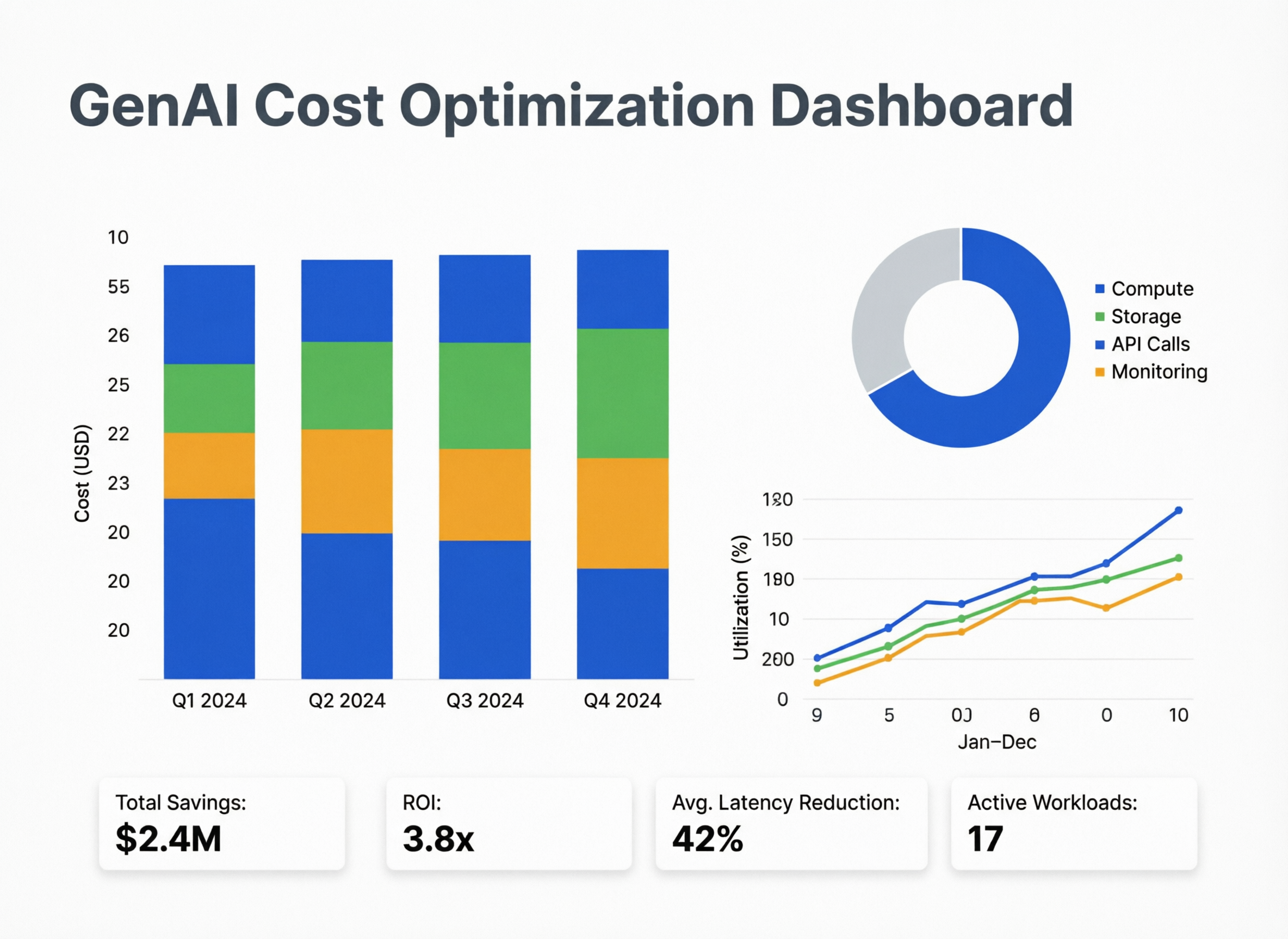 Executive dashboard showing GenAI cost optimization in GCC across Saudi, UAE and Qatar