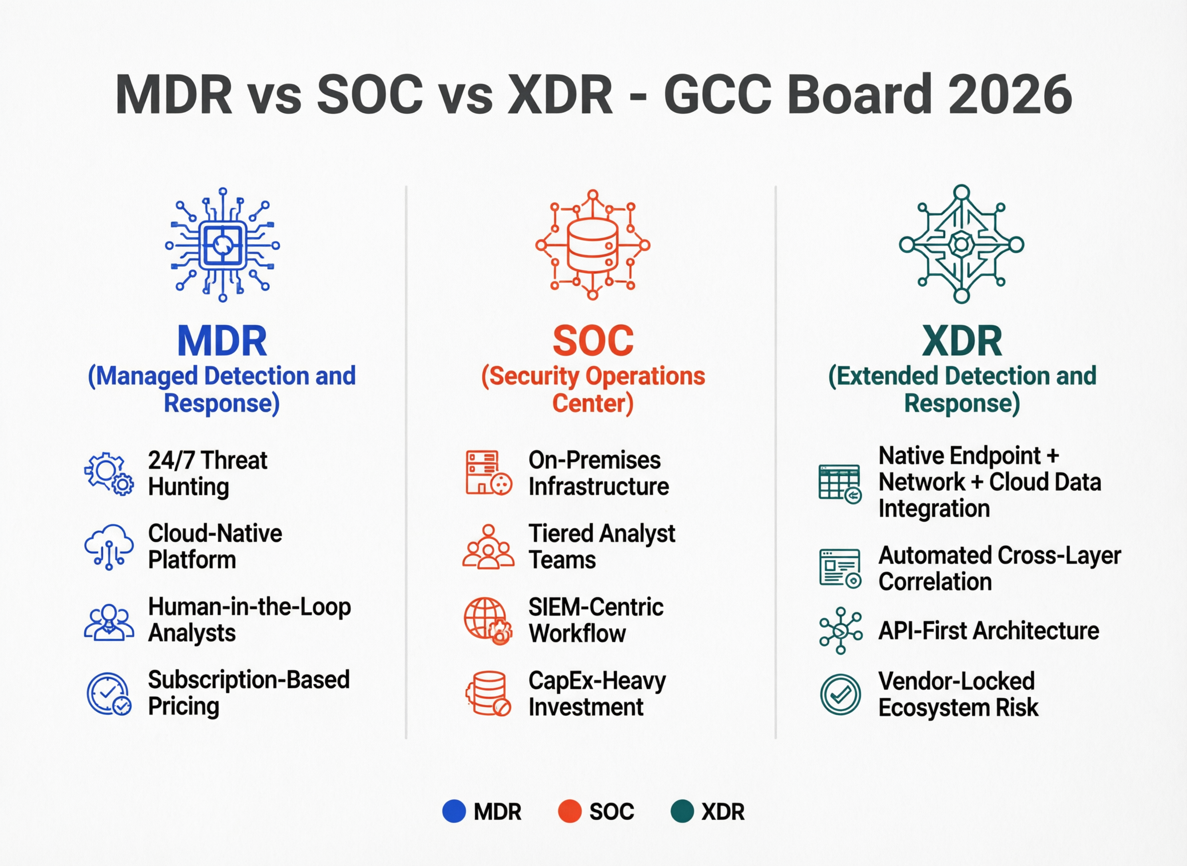GCC CISOs comparing MDR vs SOC vs XDR options for 2026