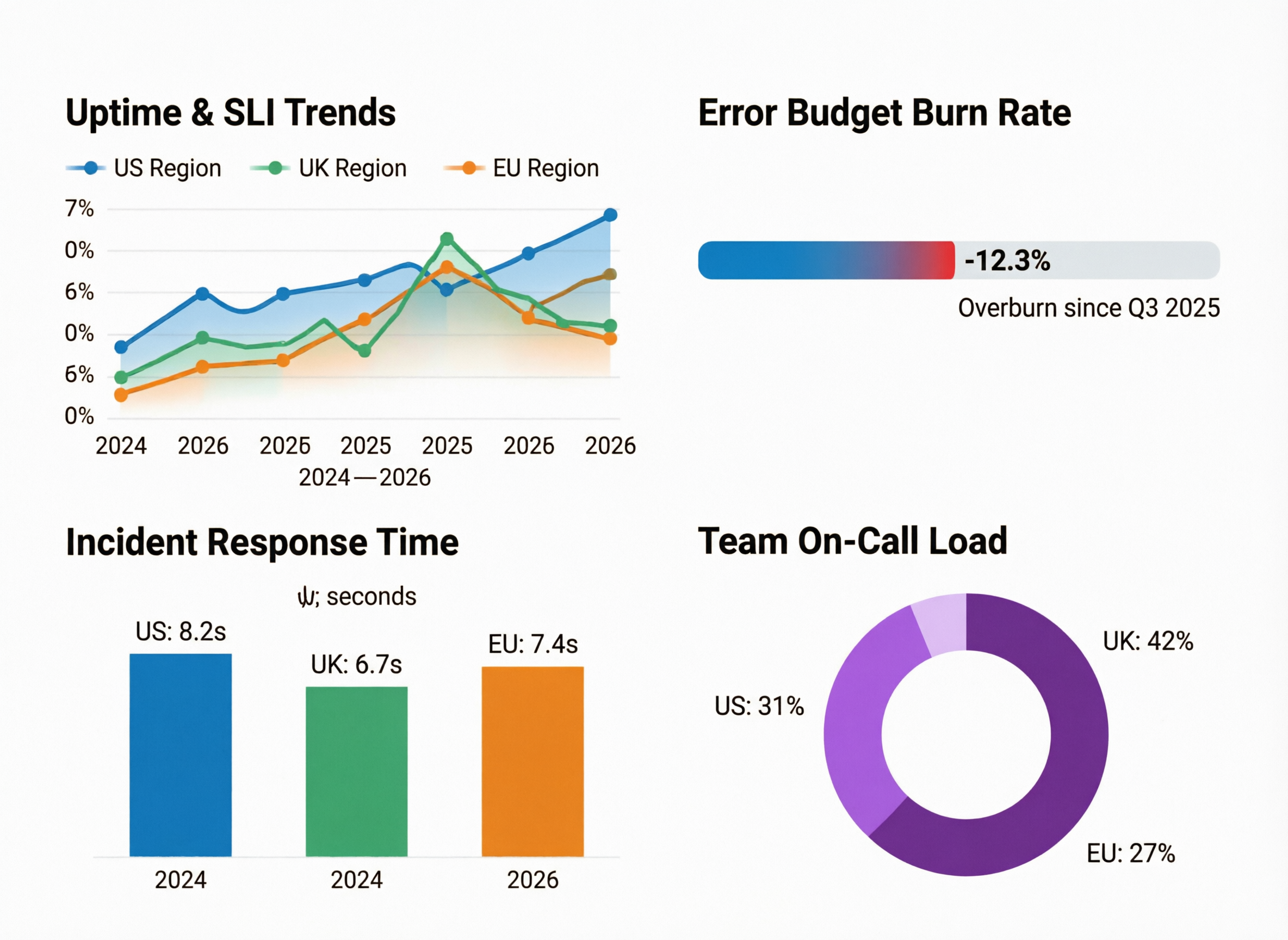 SRE for small teams dashboard showing SLOs, alerts, and incidents across US UK and EU SaaS operations