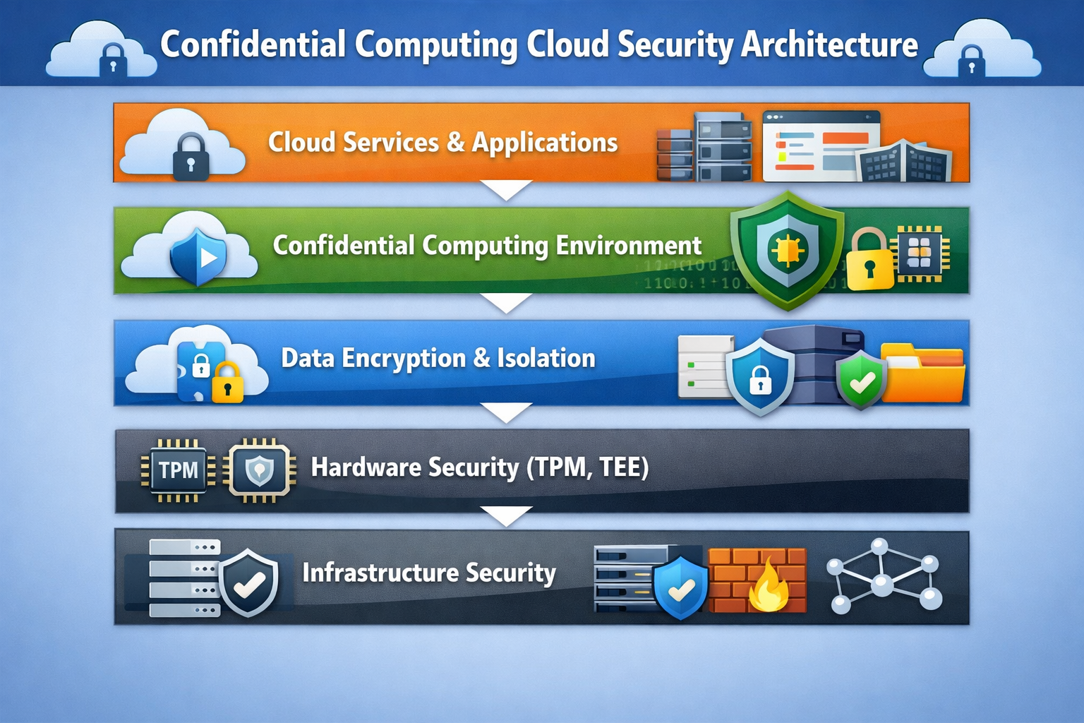 Confidential computing cloud security layer architecture protecting data in use