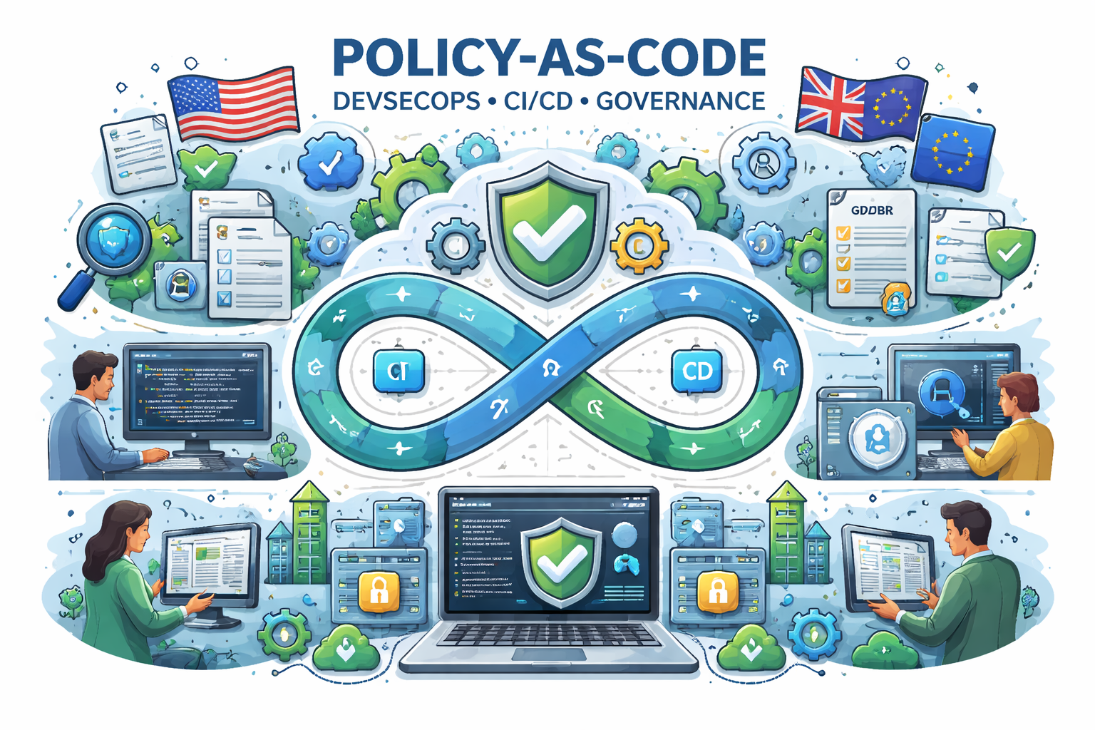 Policy as code DevSecOps workflow for continuous compliance in the US, UK, and EU Placement: Above the introduction