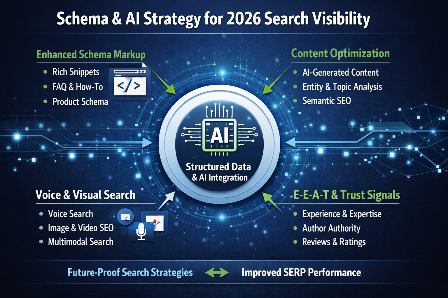 Schema strategy for 2026 showing SEO and AI visibility framework