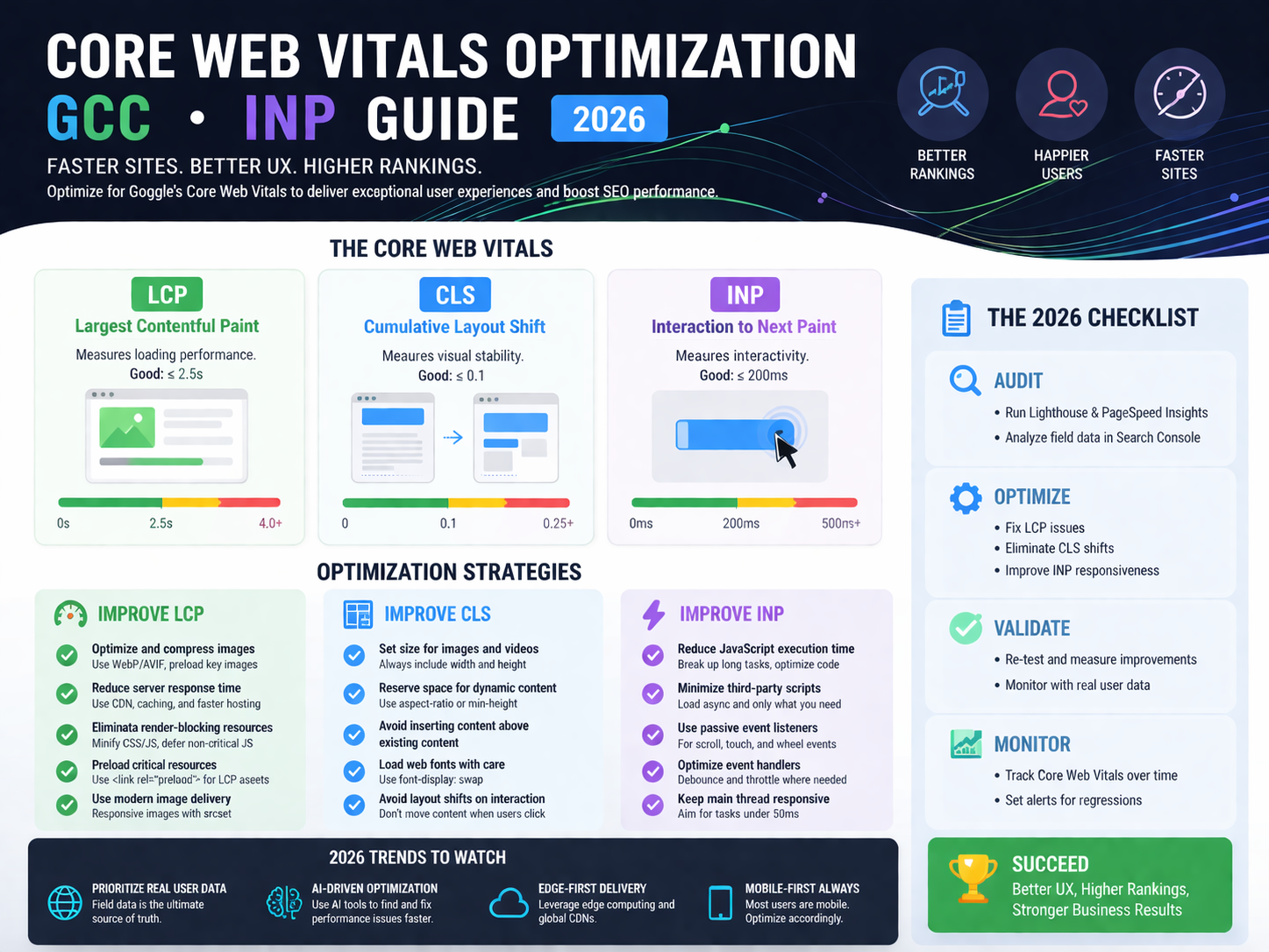 Core web vitals optimization for GCC websites showing INP fixes for WordPress and Next.js Placement: Hero image above introduction