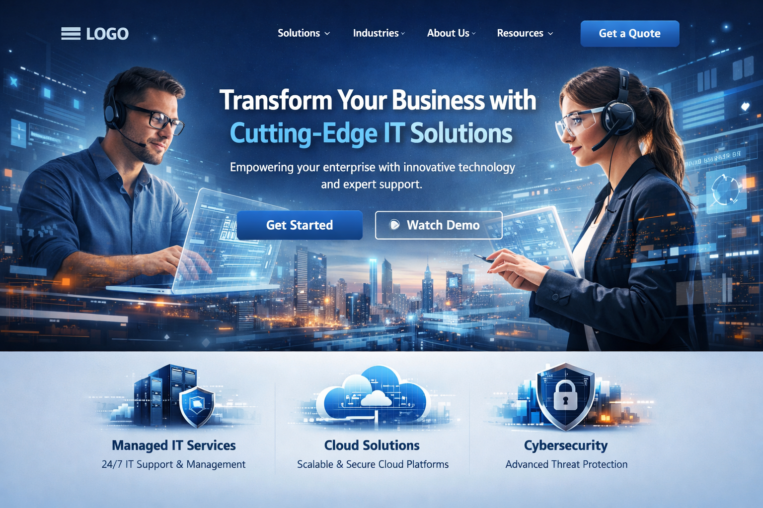 B2B landing page framework for IT services showing hero, proof, and CTA flow