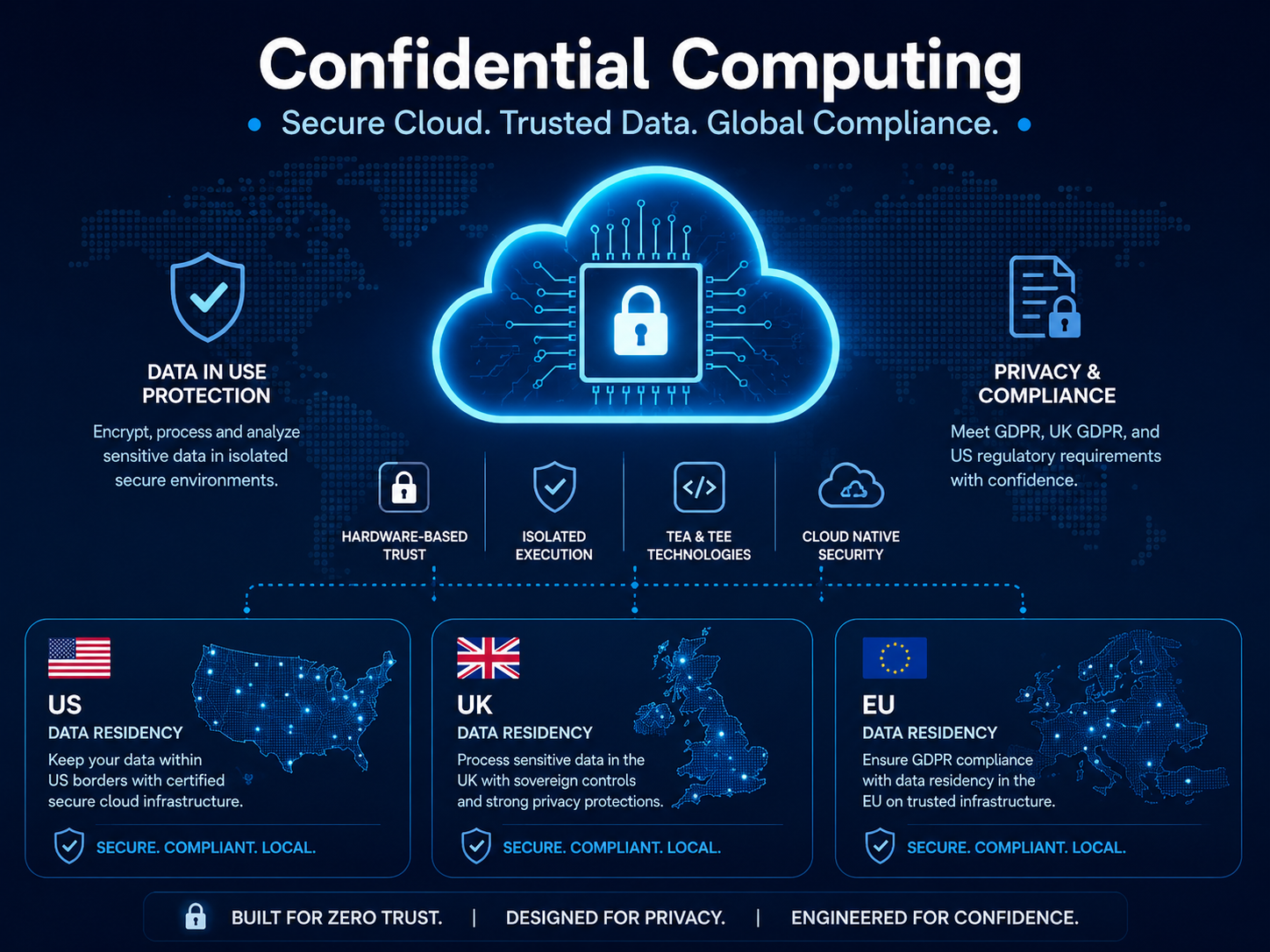 Confidential computing protecting secure cloud data for USA, UK, and EU teams